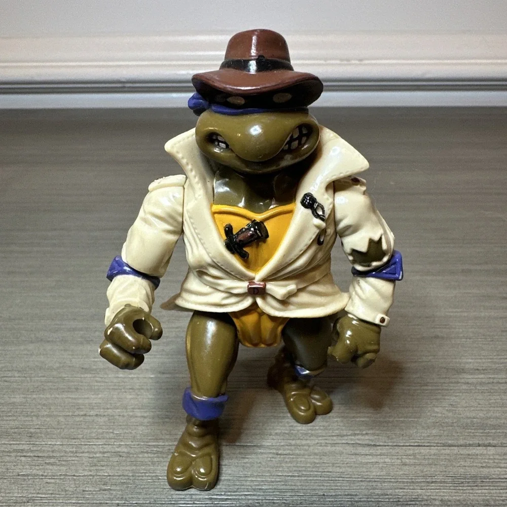 Vintage 1990 TMNT Donatello In Disguise Action Figure Trench‎ Coat Playmates
